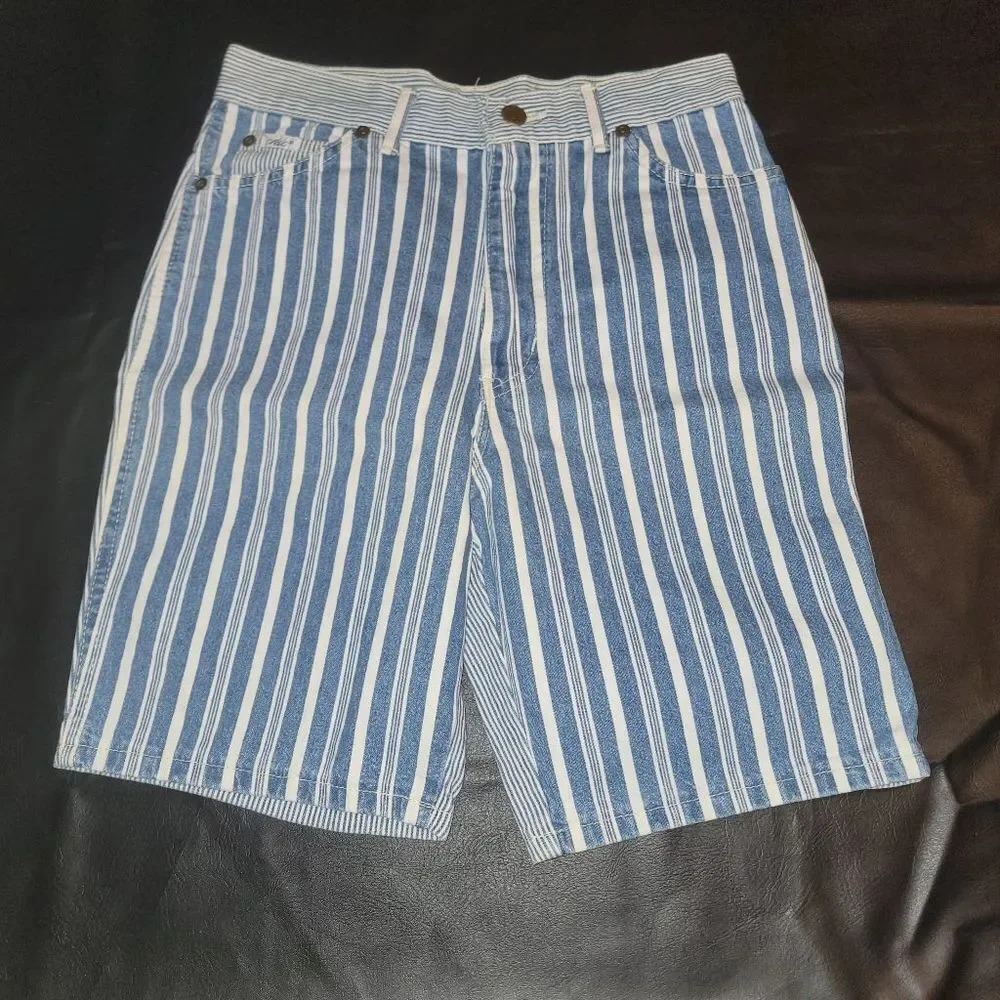 NWT Vintage Chic‎ Girls Blue White Pinstripe Shorts 16 Regular